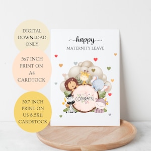Glückliche geschlechtsneutrale Klappkarte für den Mutterschaftsurlaub. Baby Safari Herzlichen Glückwunsch 5x7 Zoll NUR DIGITALER DOWNLOAD