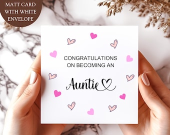 Congratulations on Becoming an Auntie Card. New Auntie  Newborn Card. Pink Hearts Card.