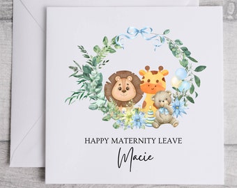 Personalized Maternity Leave Card, Baby Boy Safari Theme