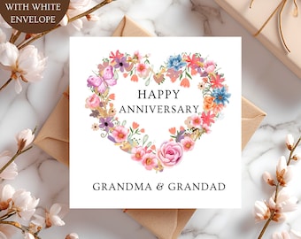 Grandparents Anniversary Card | Floral Design, 6x6 inch