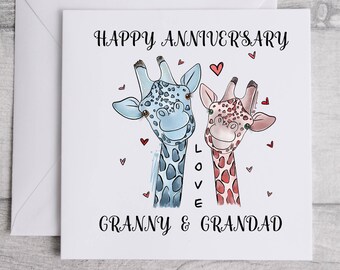 Happy Anniversary Granny and Grandad Card.  Giraffe Love Card.