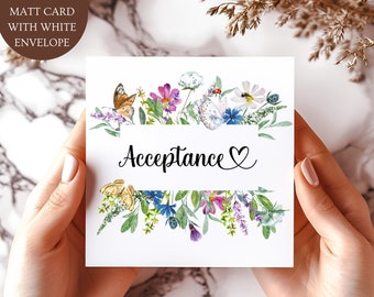 Acceptance Card. Delighted To Accept Card.  Floral Wedding Party Engagement Card.