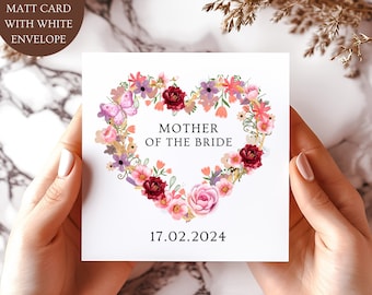 Floral Heart Mother of the Bride Card, Wedding Keepsake (6x6 inch)