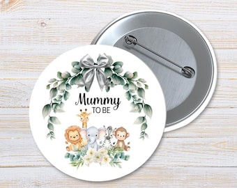 Mummy To Be BADGE Pin. Grey Bow Size 3 INCHES
