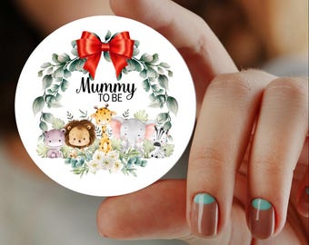 Mummy To Be Badge, Gender Neutral Red Bow Safari Animals (3 INCHES)