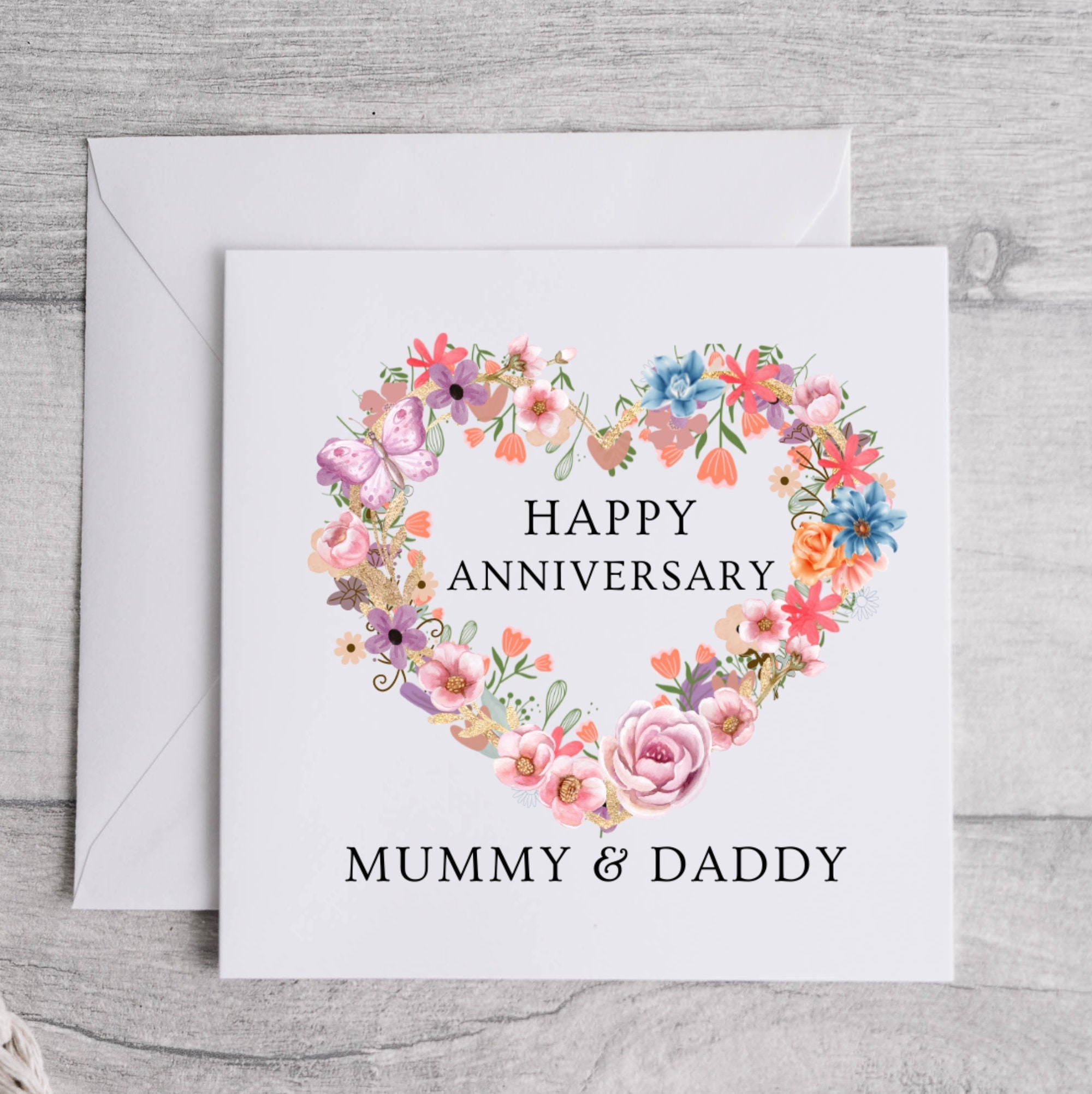 Verlobungskarte 'Mummy & Daddy' – Quadratisch, 350g/m² Leinenkarton, Mit Umschlag, Von Second Ave