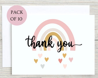 Rainbow Hearts Thank You Cards, A6 with Envelopes, Pack of 10