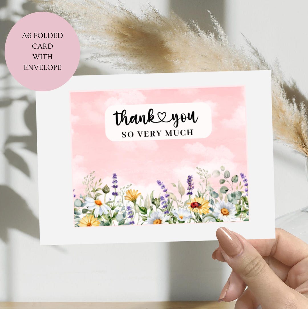 Wildflower Thank You Card - Pink A6 Card With Envelope - Etsy
