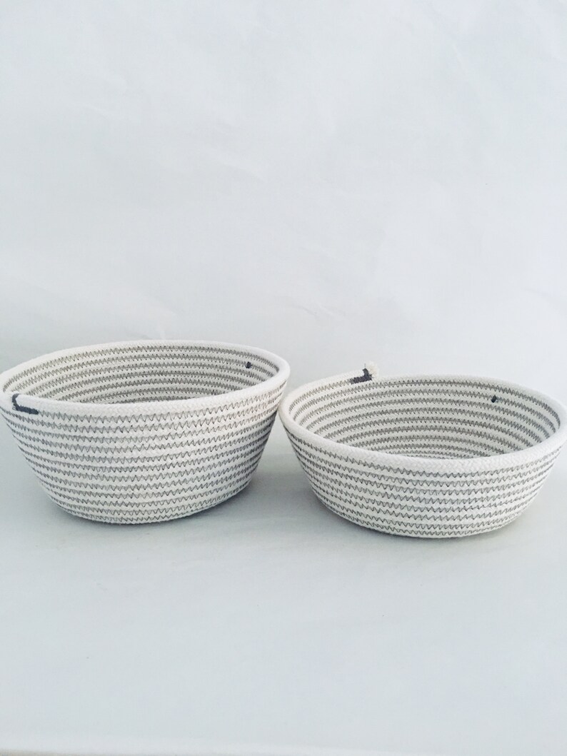 HANDMADE Rope Basket SMALL. GREY Thread Round Storage Rope Etsy