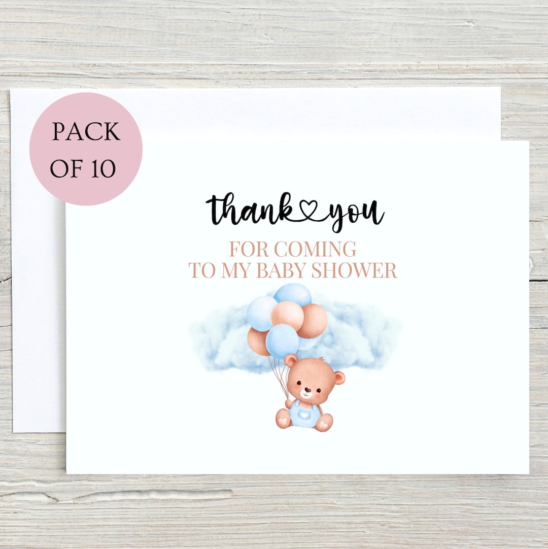 Baby Shower Thank You Cards, Boy Bear Design, Pack Of 10 - UK
