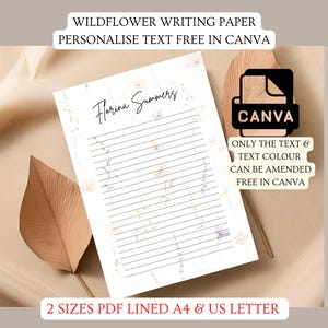Bearbeitbares schönes Blumen-Wildblumen-Schreibpapier | A4 & US Letter | Personalisiert Perfekt für Notizen und Briefe. Nur digitaler Download.
