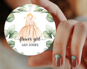 Flower Girl Personalised BADGE Pin. Size 3 INCHES