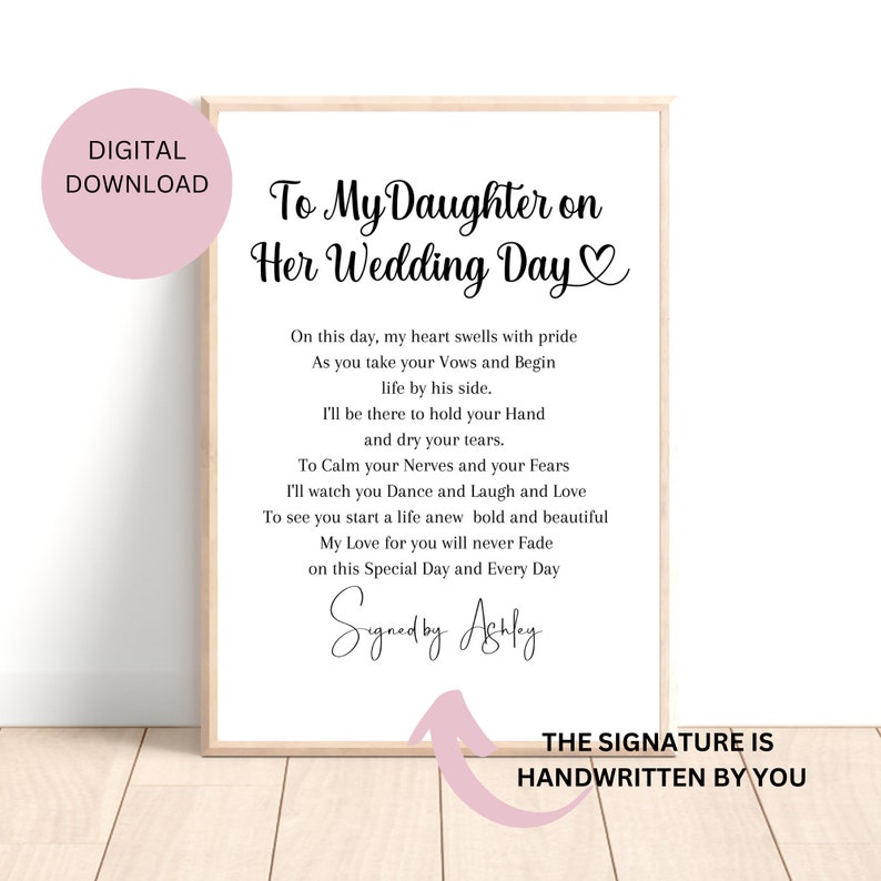 DIGITAL A4 to My Daughter on Her Wedding Day Peom Print. Gift - Etsy Canada