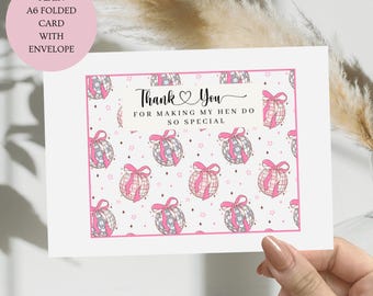Hen Do Thank You Card, Pink Disco Ball Design (A6 Folded Card)