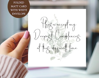 Please Accept My Deepest Condolences During This Difficult Time Card. Sympathy Bereavement.