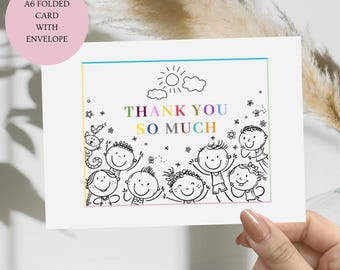 KIDS Thank You So Much Card. A6 Children Doodle Folded Appreciation Card.