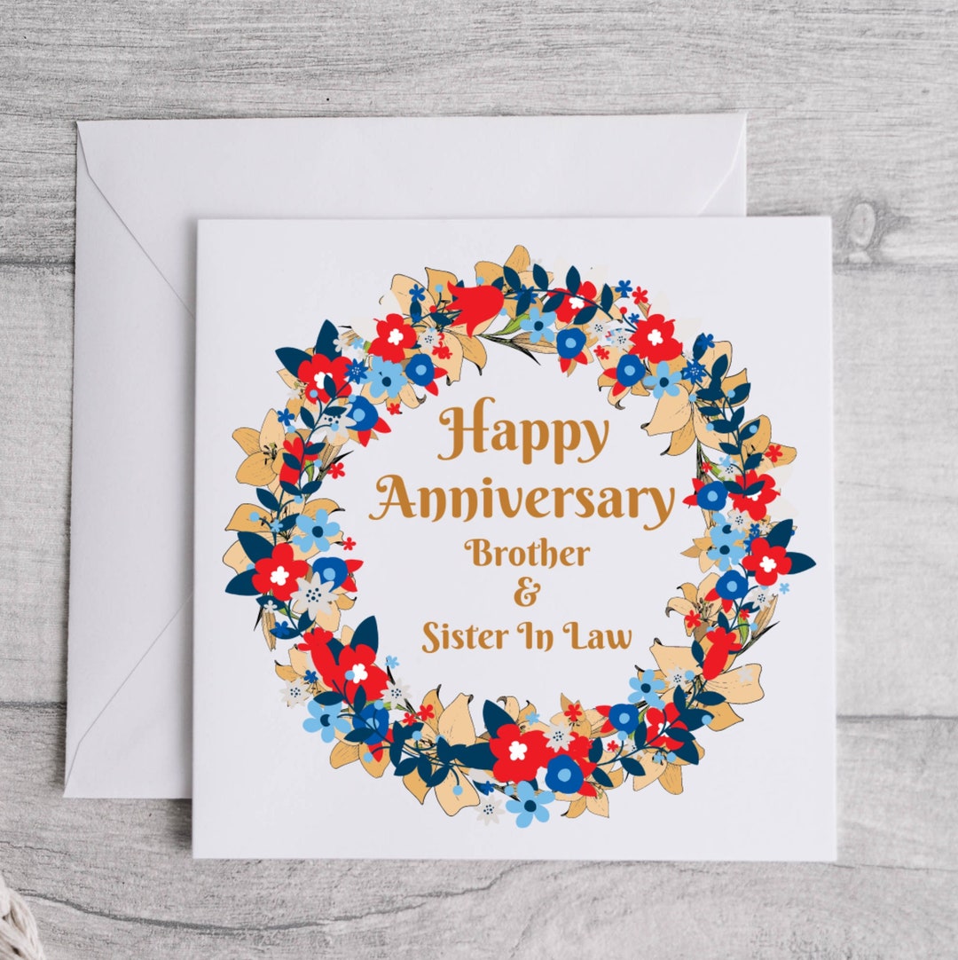 Happy Anniversary Brother and Sister in Law. Family Anniversary Card. Floral Card. Etsy