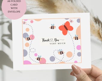 Bumble Bee & Butterfly Thank You Card, A6 Folded Card (Pack of 10)
