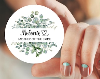 Mother of the Bride BADGE Pin. Eucalyptus Watercolour Size 3 INCHES