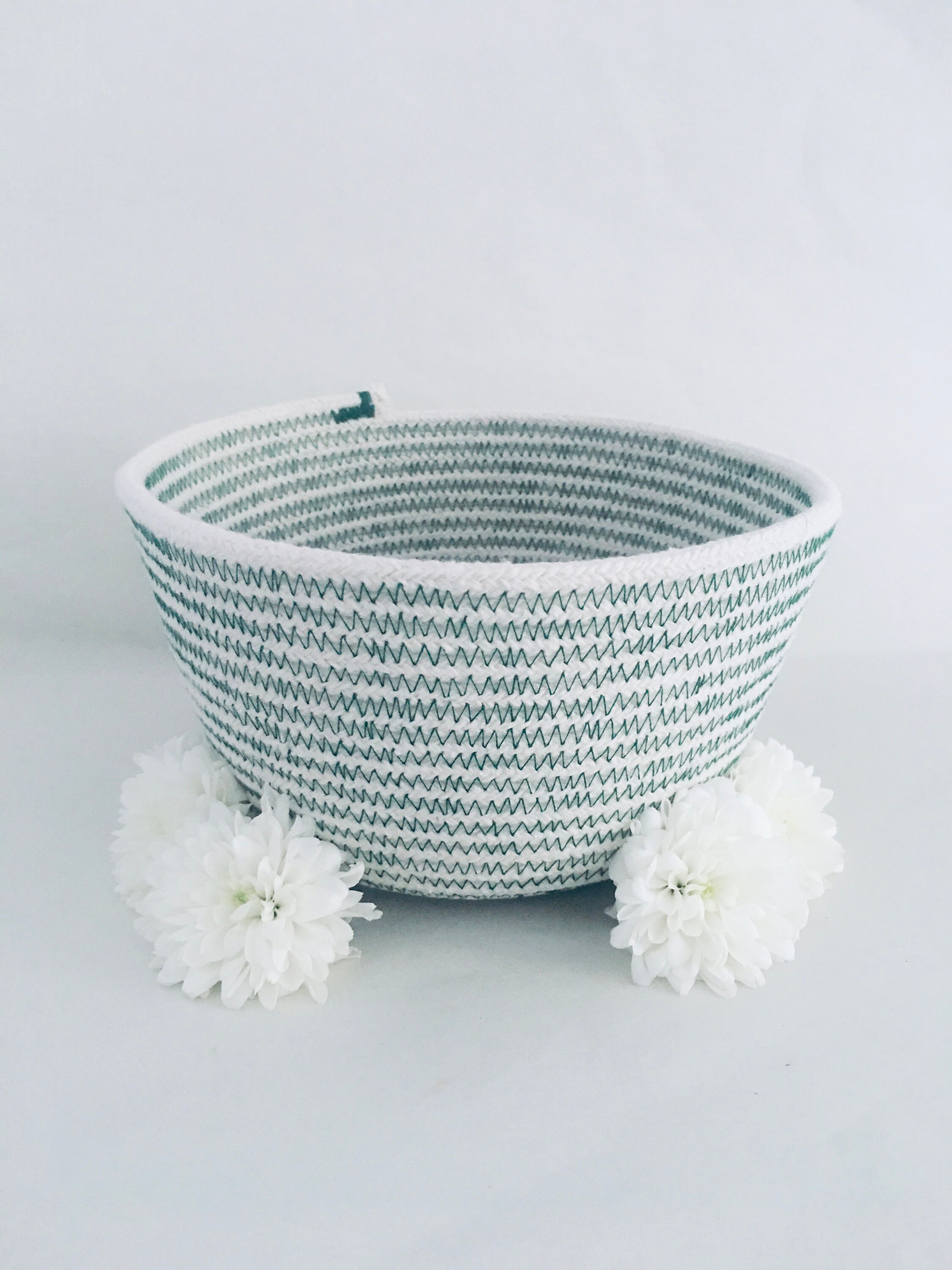 HANDMADE Cotton Rope Basket. GREEN Thread Small Round Storage. Etsy