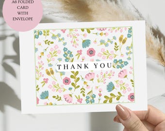 Floral Thank You Cards with Envelopes, A6 Folded Card, Pack of 10