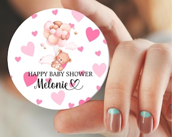 Personalised Baby Shower Pink Badge Pin. Size 3 INCHES