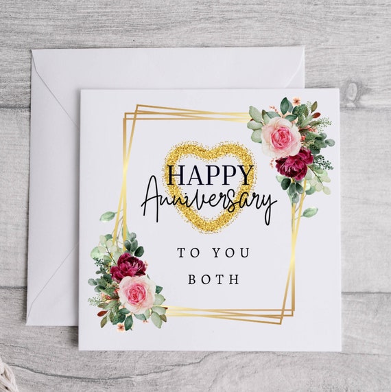 Happy Anniversary Card, Personalized Anniversary Card, Floral Heart Cards -   Sweden