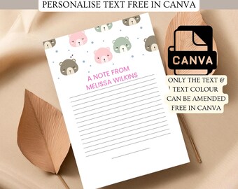 Personalized Baby Teddy Bear Writing Paper: US Letter & A4 (Digital Download)