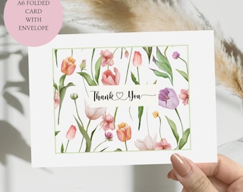 Tulip Thank You Card, Floral A6 Card (Blank Inside)