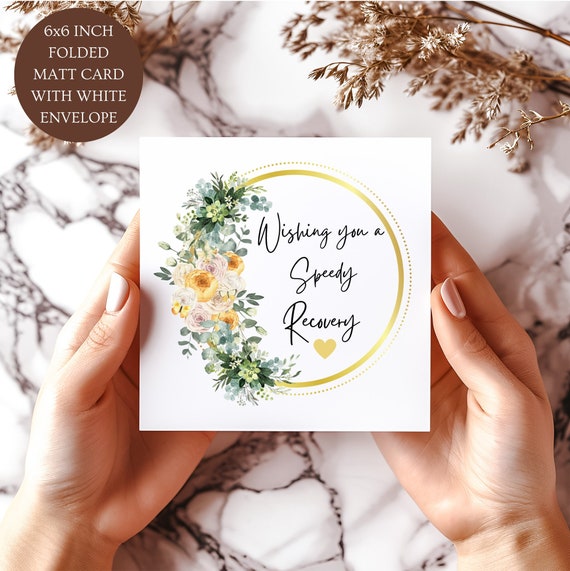 Speedy Recovery Card, Floral Get Well Soon Card (6x6 inch)
