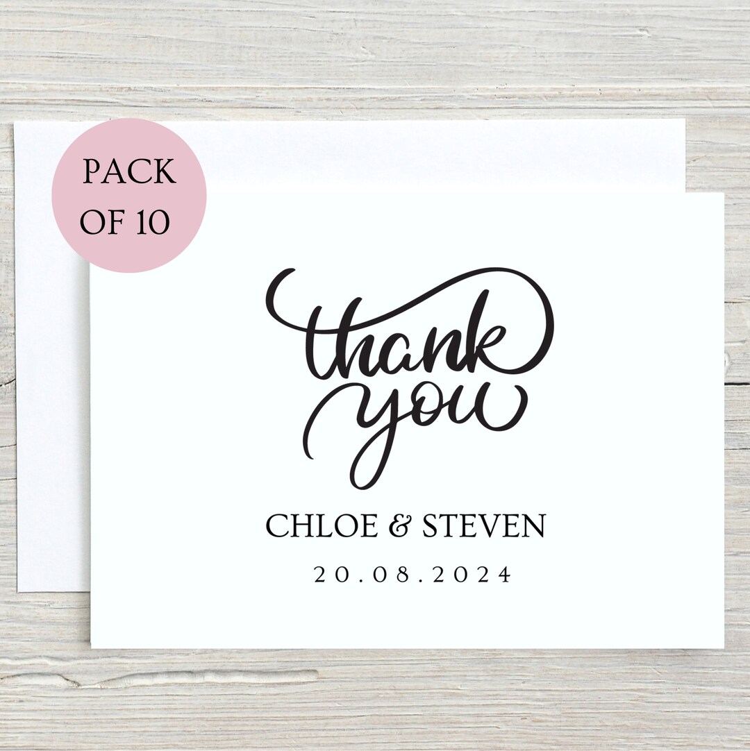 Pack of 10 A6 Thank You Card. Personalised Date and Name Etsy