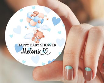 Personalised Baby Shower Blue Badge Pin. Size 3 INCHES