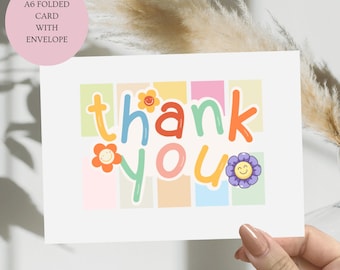 KIDS Thank You Card. A6 Children Multi Coloured Folded Appreciation Card.