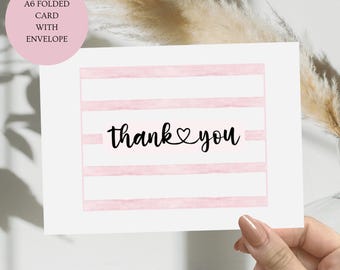 Pink Stripe Thank You Cards, A6 Size, Pack of 10