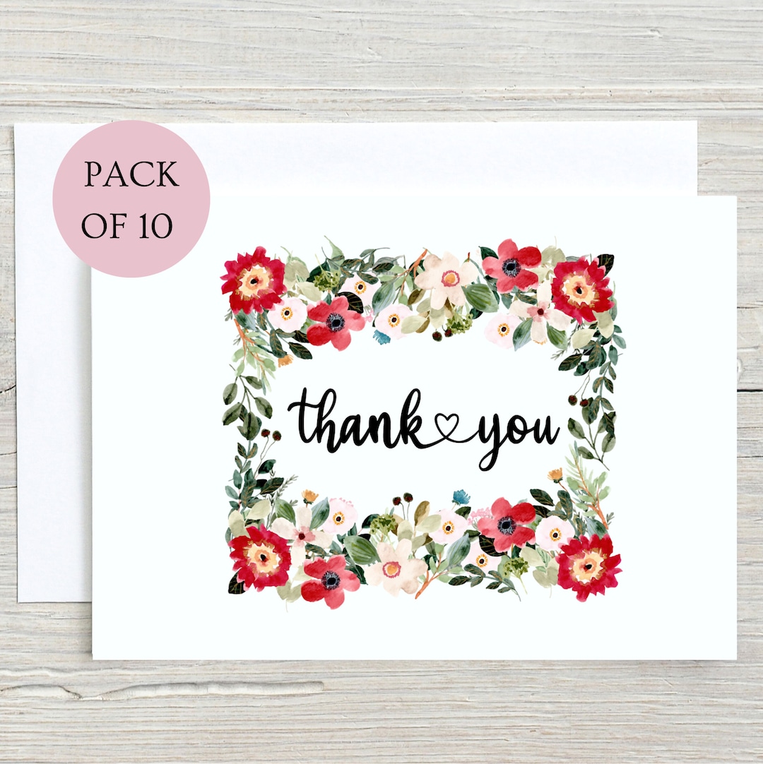 Floral Thank You Cards A6, 10 Pack With Envelopes - Etsy UK