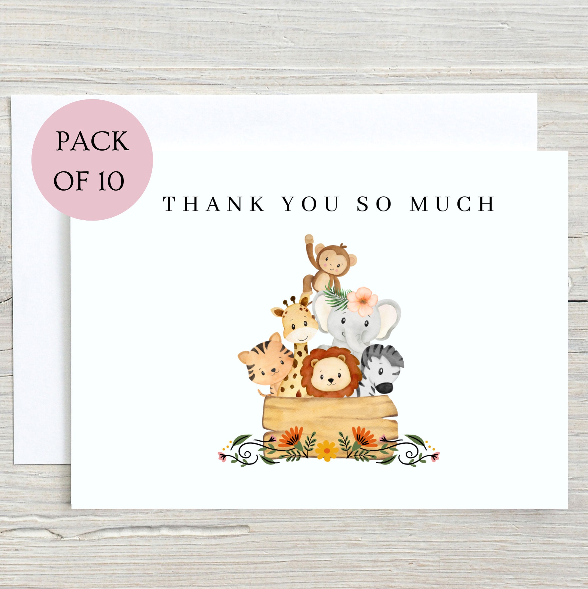 Thank You So Much Card. Baby Safari Shower Card. Baby Shower Party 