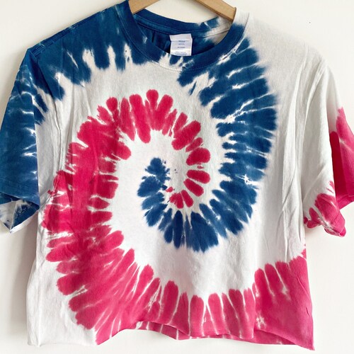 Spiral Red White & Blue Tie-dye Crop Top Cropped T-shirt - Etsy