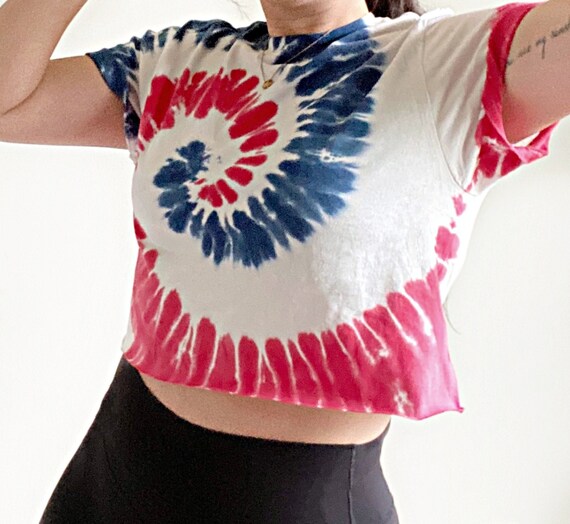 Spiral Red White u0026 Blue Tie-dye Crop Top Cropped T-shirt - Etsy