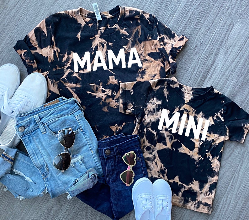 MAMA & MINI Tie-Dye T-shirt, Cropped T-shirt, Reverse Tie-Dye, Bleached Dyed Shirt, Mommy and Me, Matching, Toddler Tie-dye, Youth Tie-Dye 