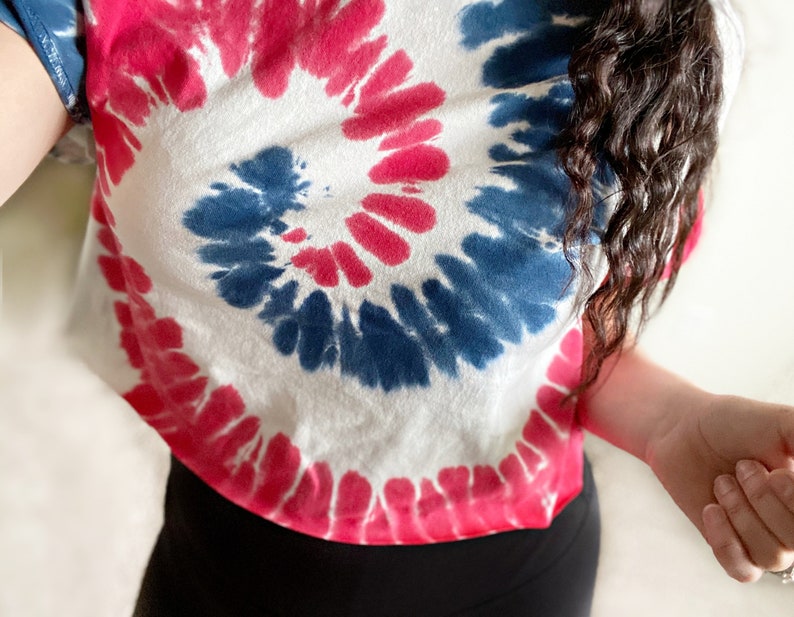 Spiral Red White & Blue Tie-dye Crop Top Cropped T-shirt - Etsy