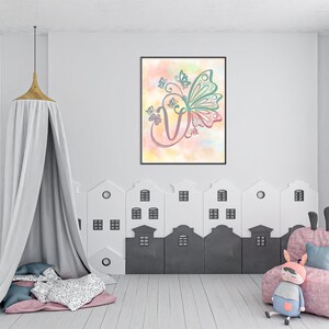 Schmetterling Monogramm Buchstabe V Druckbare Wandkunst Etsy