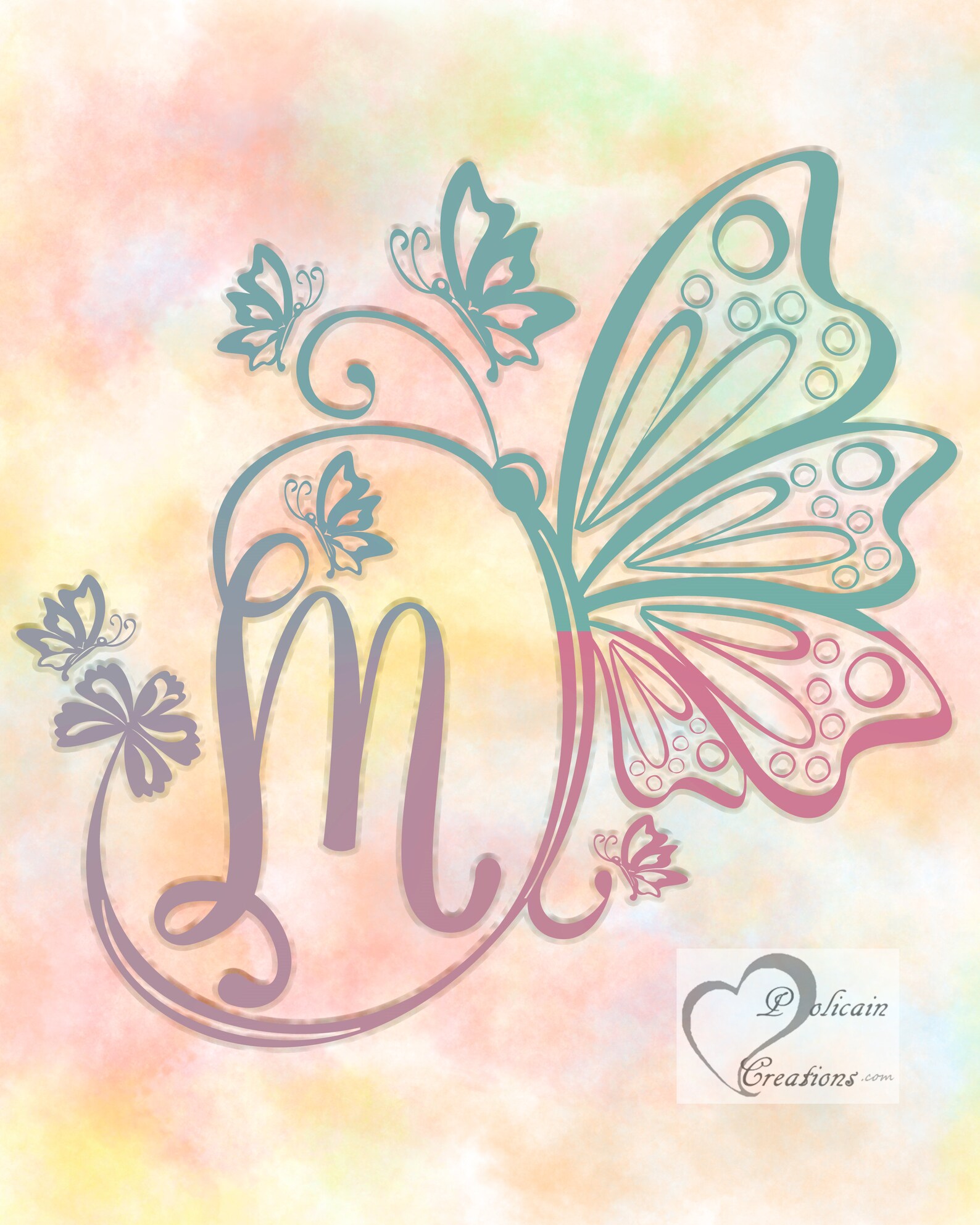 Butterfly Monogram Letter M Printable Wall Art Watercolor | Etsy