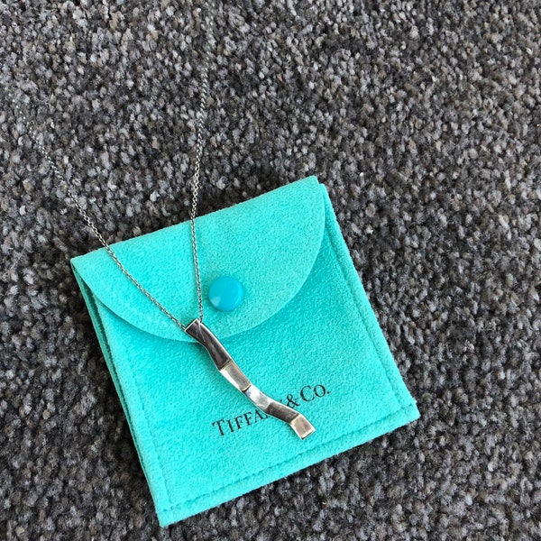 Vintage Authentic Tiffany & Co Silver Gehry Fold Dangling Necklace Pendant Chain 925 Sterling Silver Very Rare