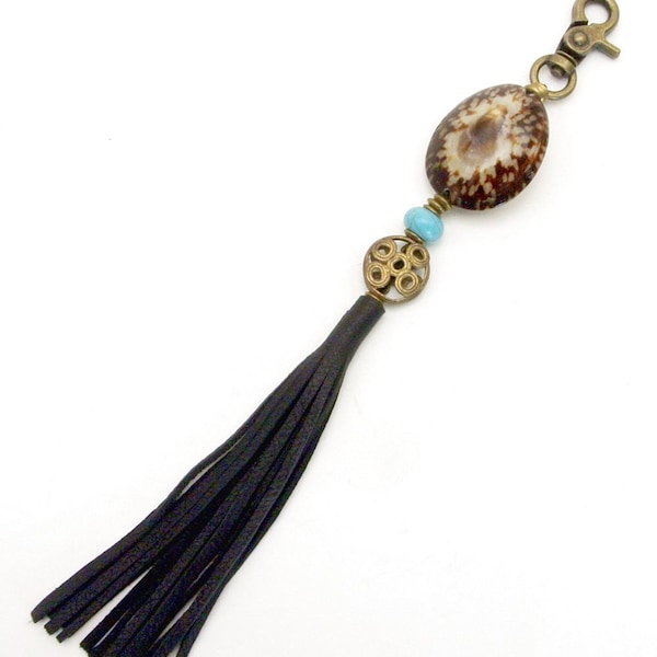 Taschenanhänger designer Leder Quaste Geldbeutel Charm/Handtasche Charms/Muschel,  Handtasche, afrikanische Perlen, Trade beads