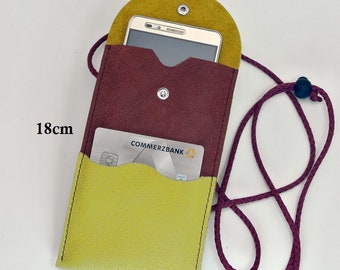 gelb-rote Handyhülle  zum umhängen handmade, smartphone Tasche, I phone tasche, Handy zubehör