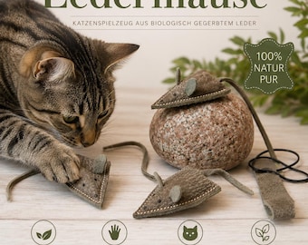Nachhaltiges Katzenspielzeug | Handgemachte Ledermaus aus weichem Nubukleder
