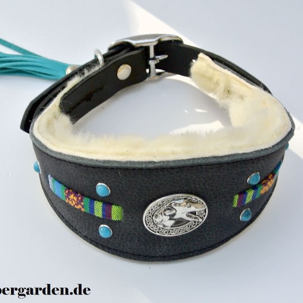 Lammfell Windhundhalsband handgearbeites Designerstück, Halsband, Galgo, Windhund, Hund, Hundezubehör, Lederhalsband