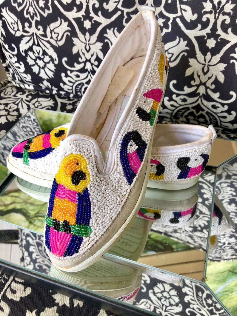 Sneakers Beaded Parrots Vintage
