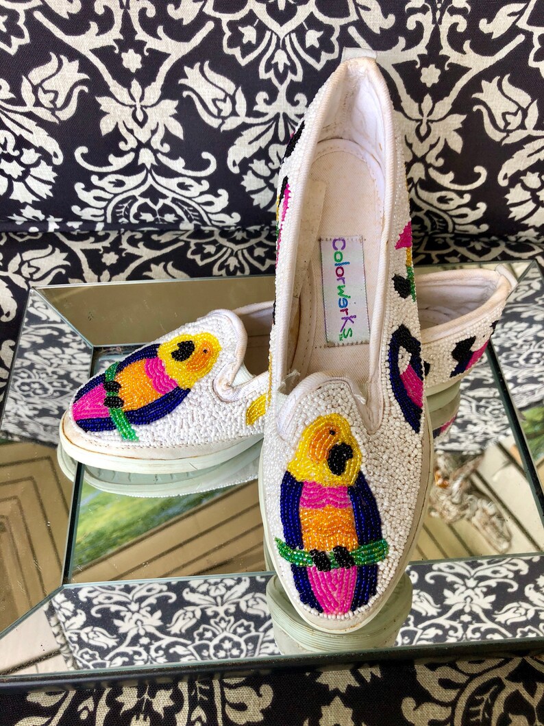 Sneakers Beaded Parrots Vintage