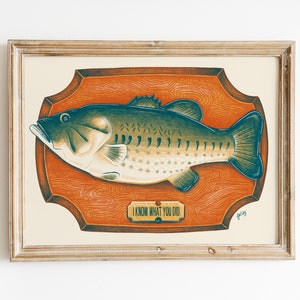 12x16 Billy Bass Mouth Fish, Conspiracy Wall Decor, Redneck Illustration, Nostalgia Picture